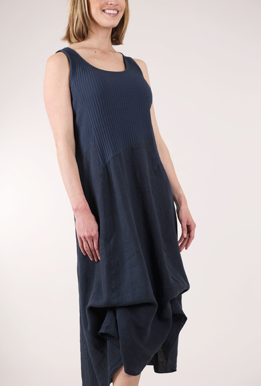Fenini Linen-Jersey Tie-Up Dress, Ink 
