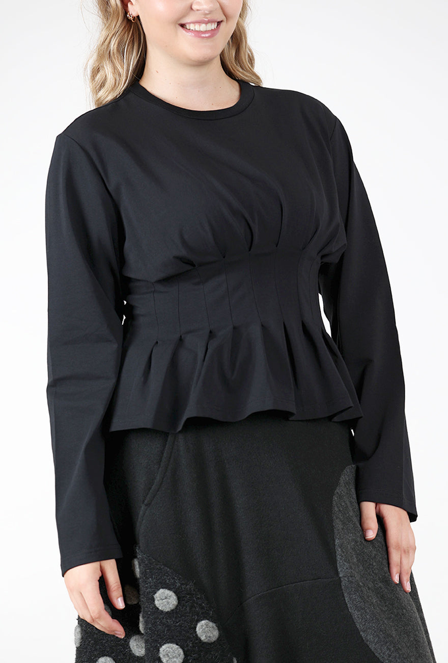 Inez Pleat Detail Tee, Black