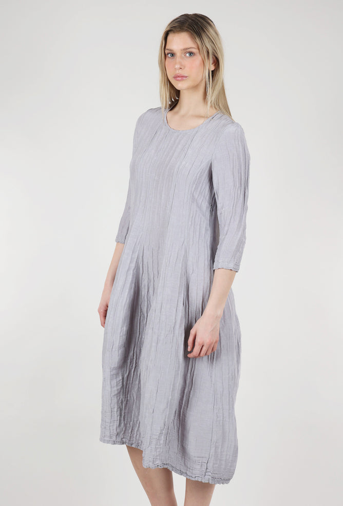 Grizas Silk-Linen Crinkle Shapely Dress, Aluminum 