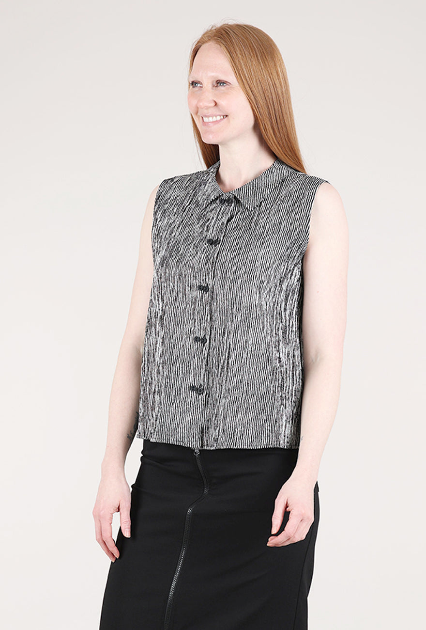 Niche Ridge Stripe S/L Twinbutton Top, Black/White 