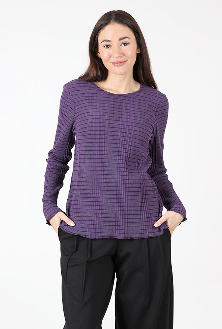 Pinstripe Ribbed Layer Top, Mulberry