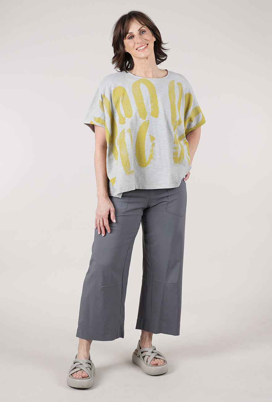 Moyuru Abstract Print Tee, Gray/Ochre 