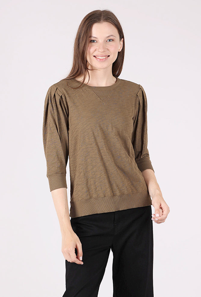 Pleated Sleeve Pullover Tee, Fern