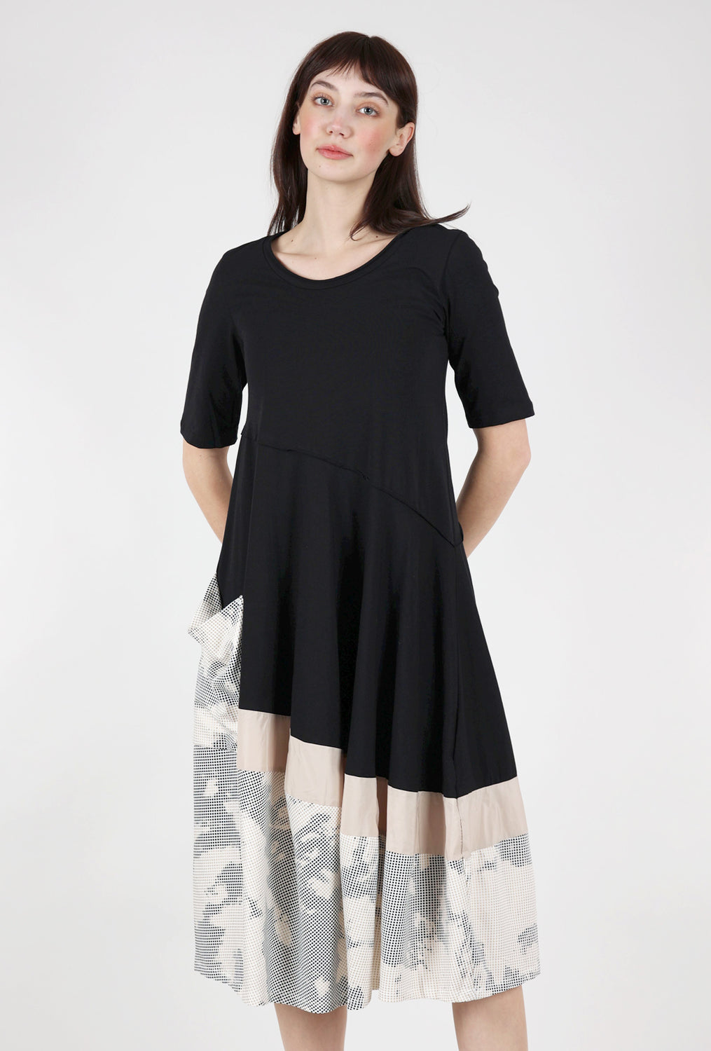 Luukaa Contrast Bottom Seamed Dress, Black 