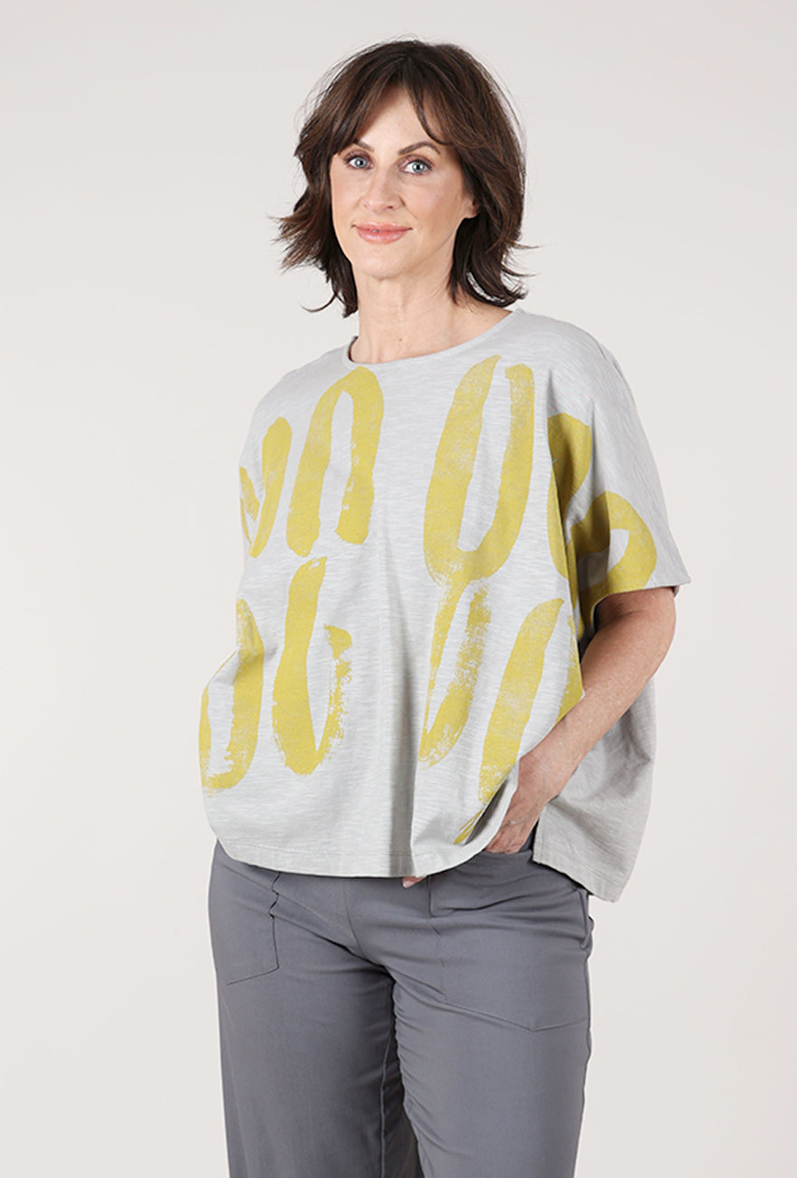 Moyuru Abstract Print Tee, Gray/Ochre 