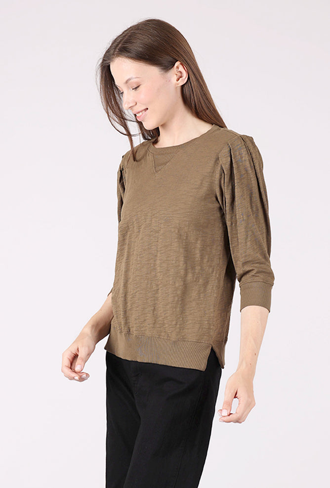 Pleated Sleeve Pullover Tee, Fern
