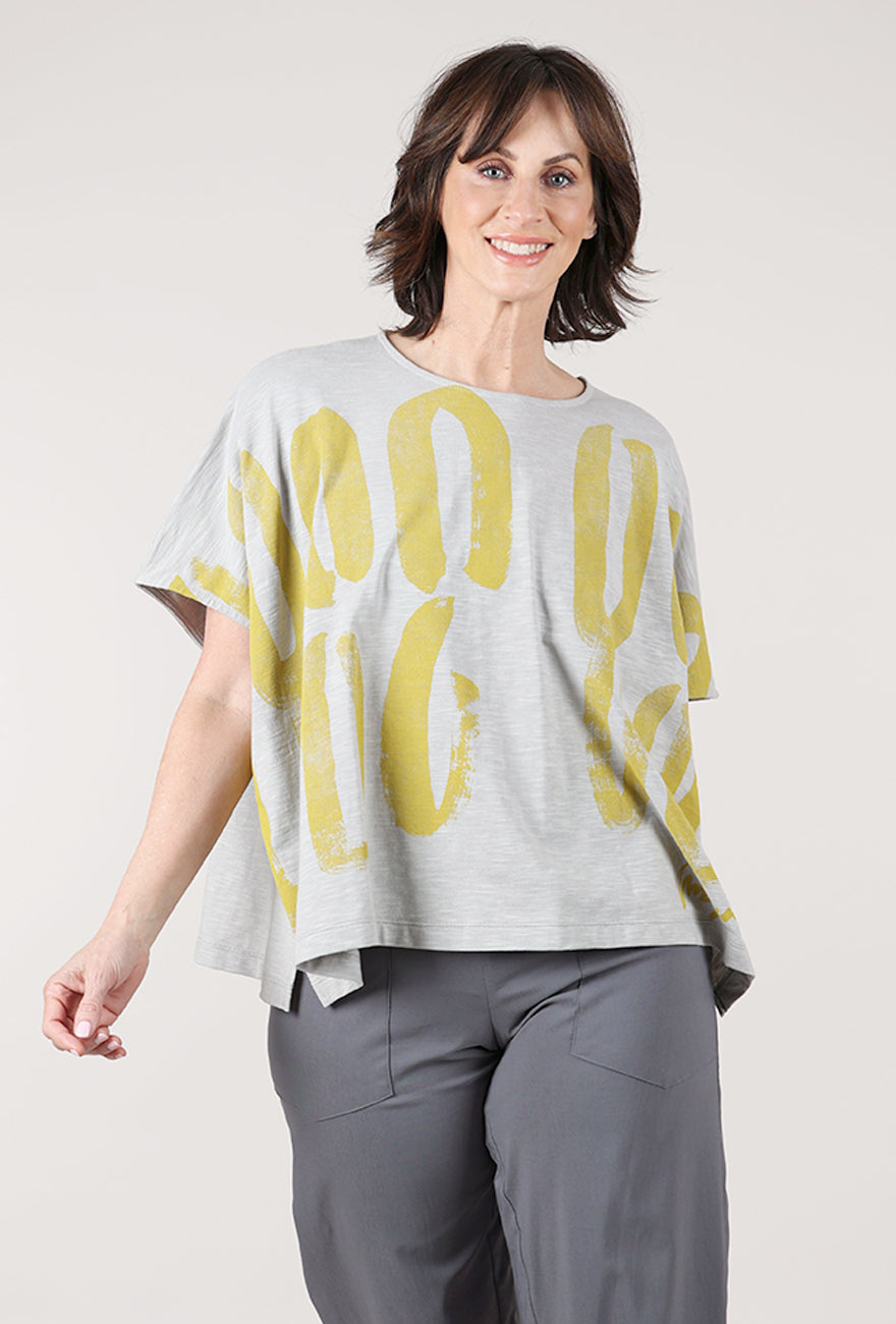 Moyuru Abstract Print Tee, Gray/Ochre 