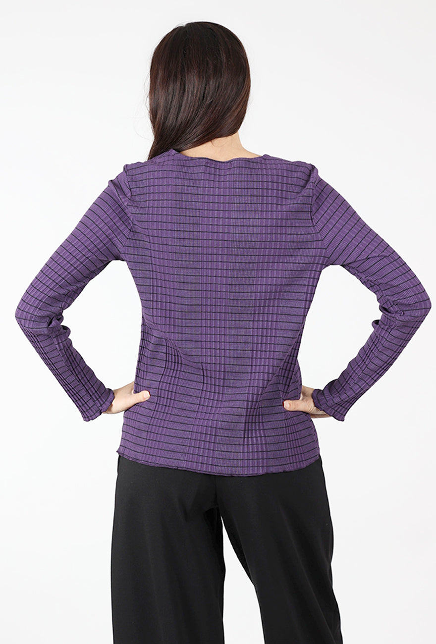 Pinstripe Ribbed Layer Top, Mulberry