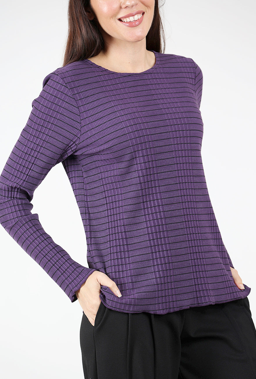 Pinstripe Ribbed Layer Top, Mulberry Angle 4