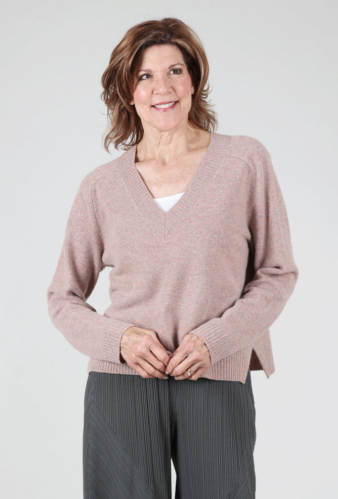 Lilla P Felted Easy V-Neck Sweater, Rose Quartz 