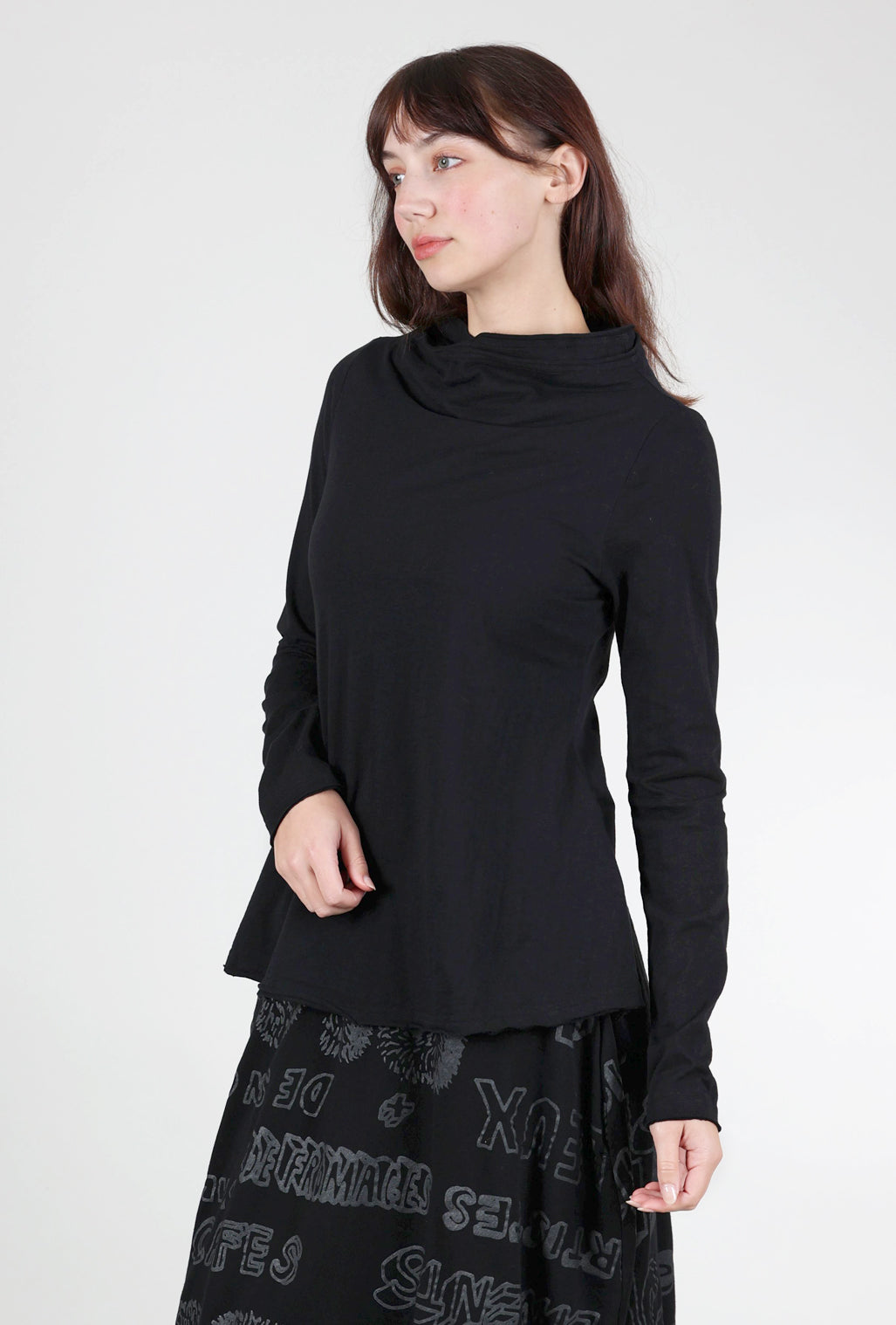 Rundholz Substantial Drape-Neck Top, Black 