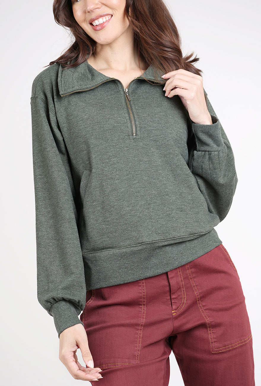 Mododoc Zipped Up Collar Sweatshirt, Elm Green 