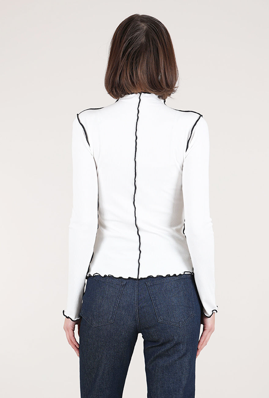 Hem & Thread Cabbage Hem Mock Top, Off White 