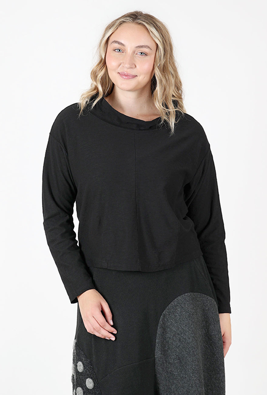 LCJ Boxy Cowl Top, Black