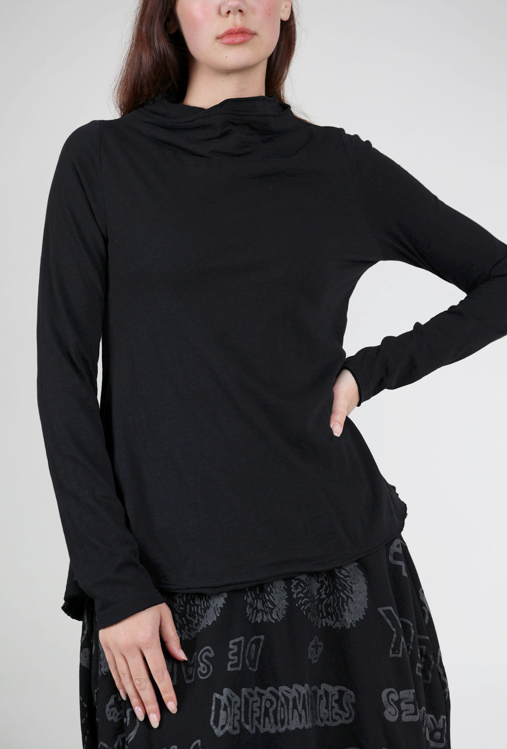 Rundholz Substantial Drape-Neck Top, Black 