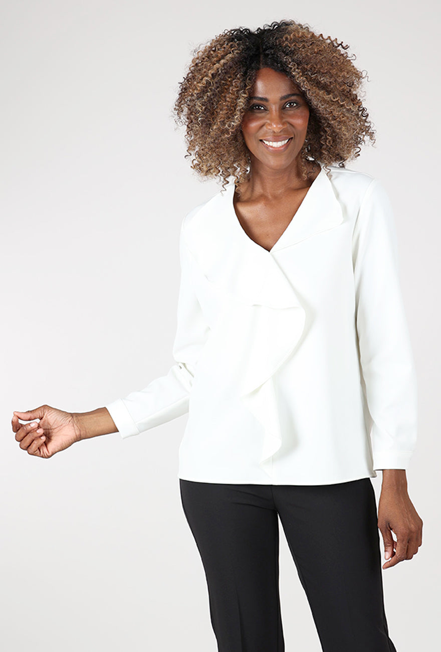Crepe Cascade Blouse, Ivory