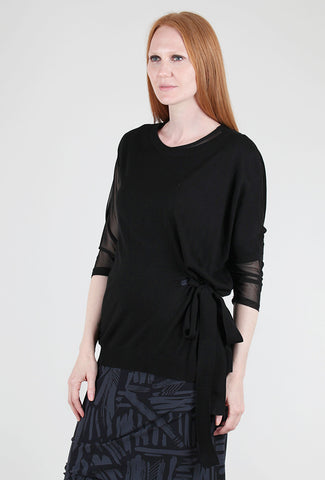 M. Rena Asym Tie-Detail Sweater, Black 