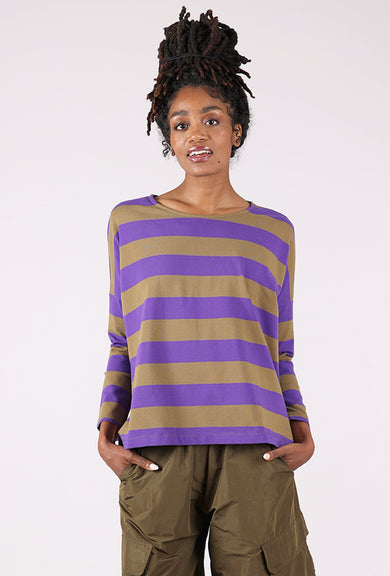 Alembika Vivid Stripe T-Shirt, Purple/Khaki 