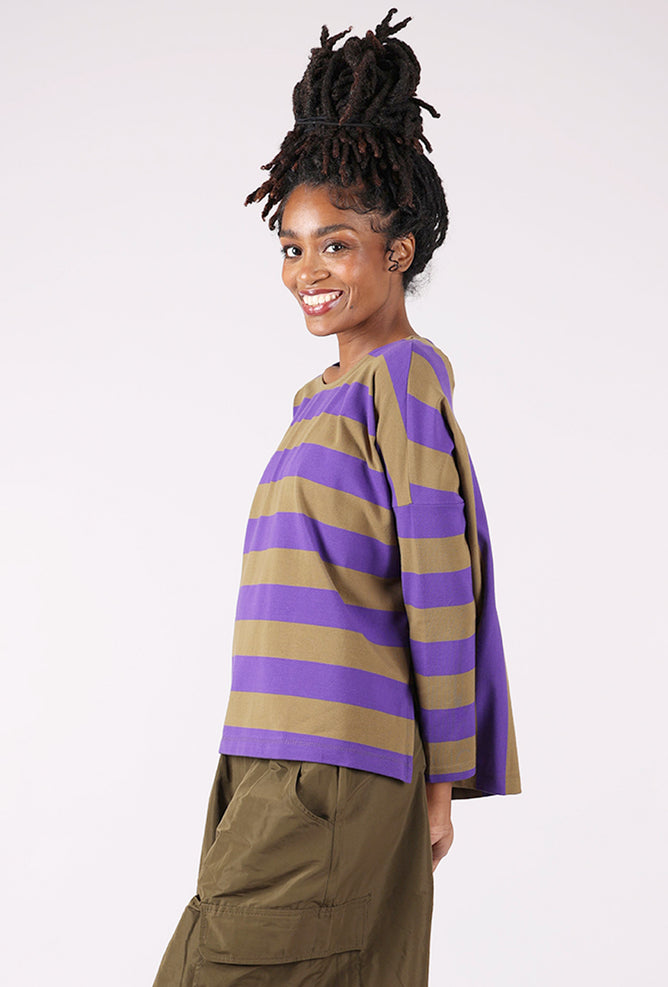 Alembika Vivid Stripe T-Shirt, Purple/Khaki 