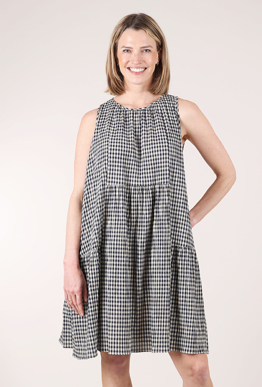 Grade & Gather Gingham Panel Dress, Midnight 