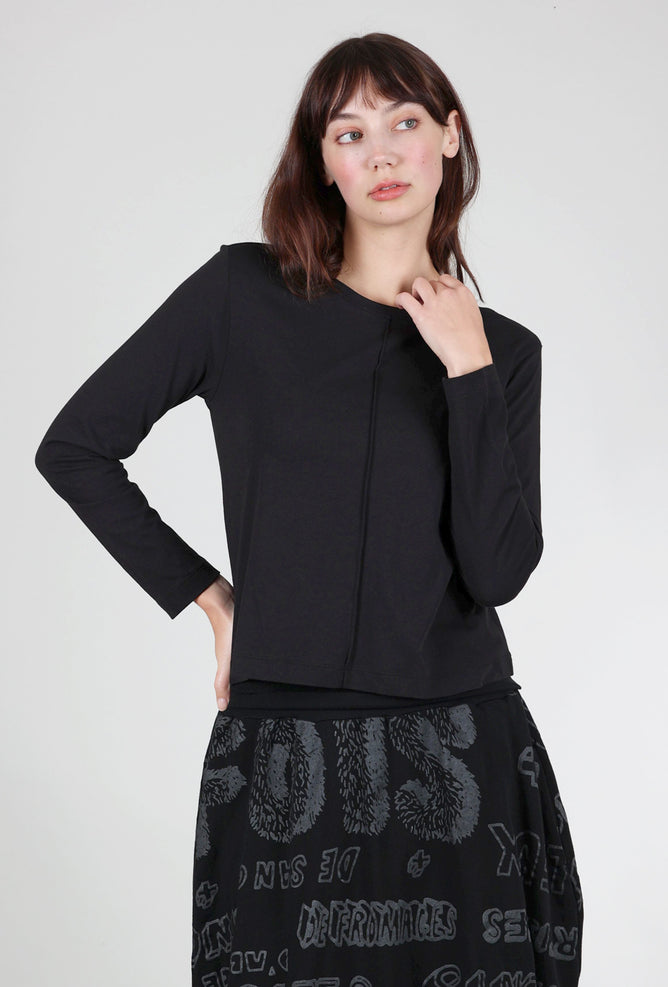 Lilla P Front-Seam Long-Sleeve Tee, Black 