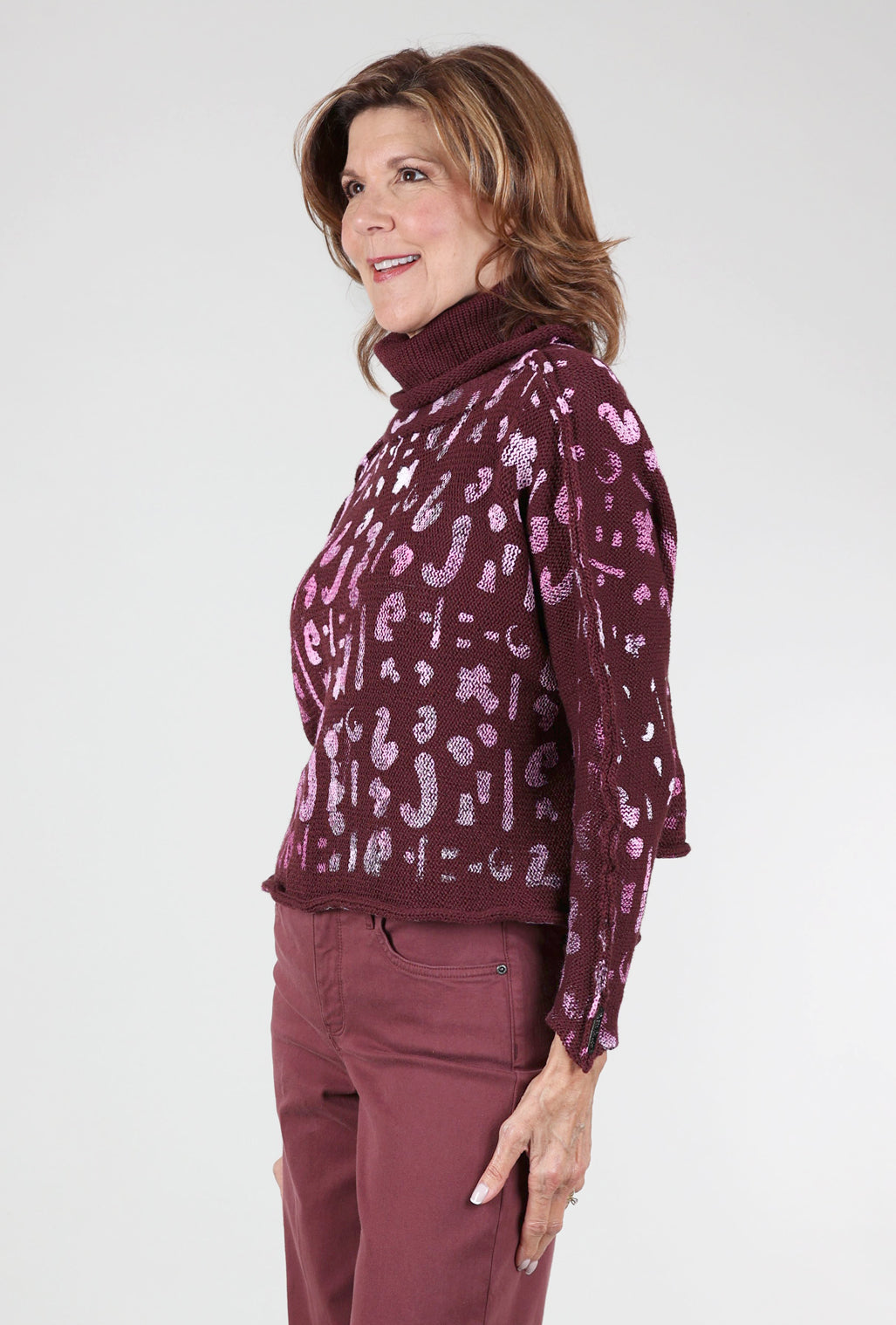 Paper Temples Abby Tiny Cowl Pullover, Burgundy/Pink One Size Burgundy