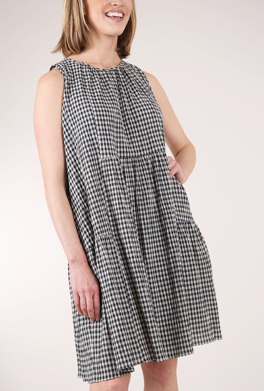 Grade & Gather Gingham Panel Dress, Midnight 