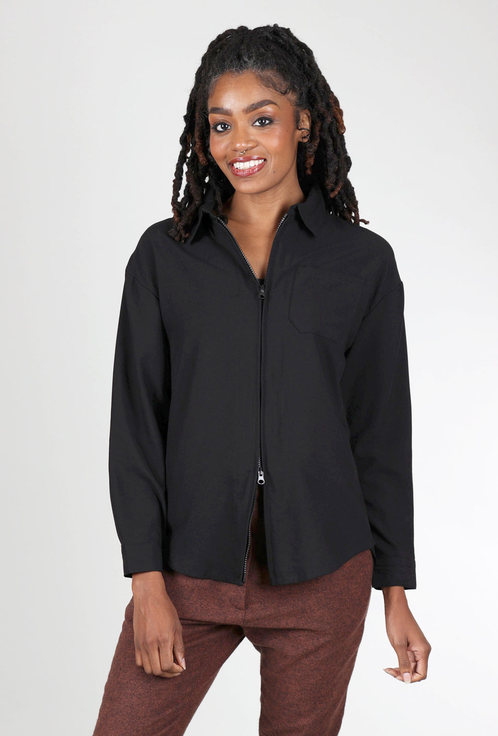 Patrizia Luca Double Zip Front Shirt, Black 