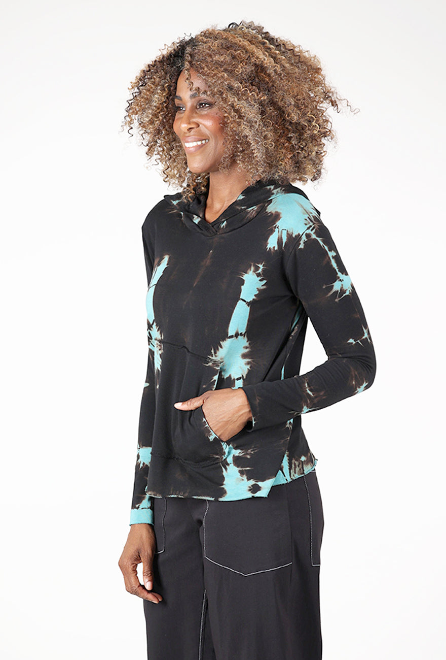 Dream Knit Hoodie, Aqua/Black Angle 2