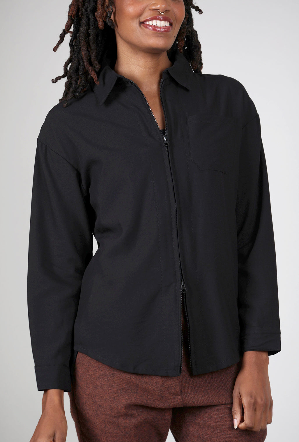 Patrizia Luca Double Zip Front Shirt, Black 