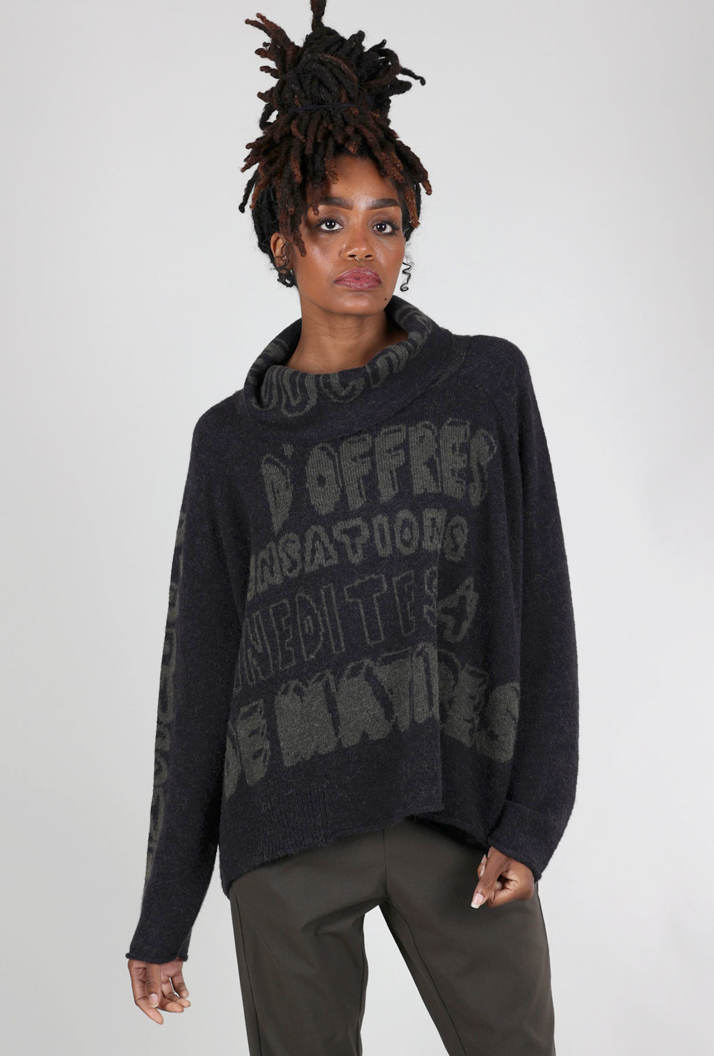 Rundholz Alpaca Blend Swing Cowl Sweater, Black Jacquard 