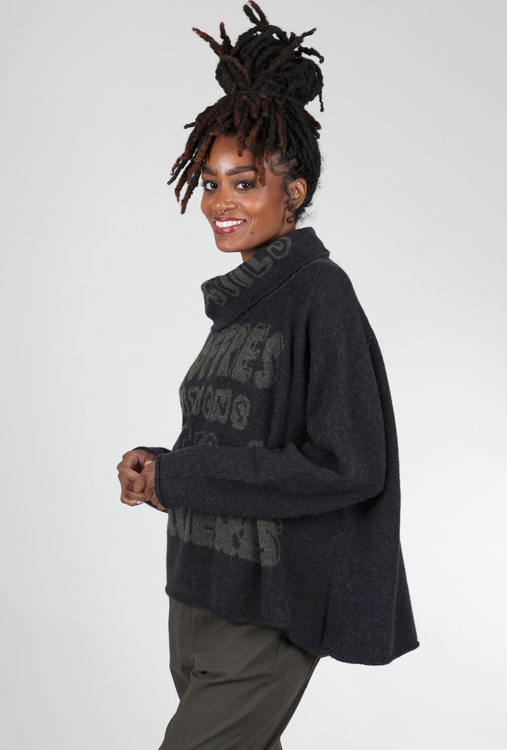 Rundholz Alpaca Blend Swing Cowl Sweater, Black Jacquard 