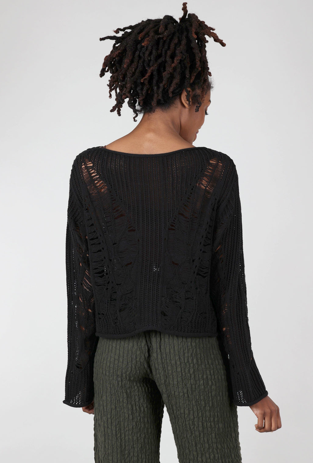 Moyuru Drop-Stitch Details Sweater, Black One Size Black