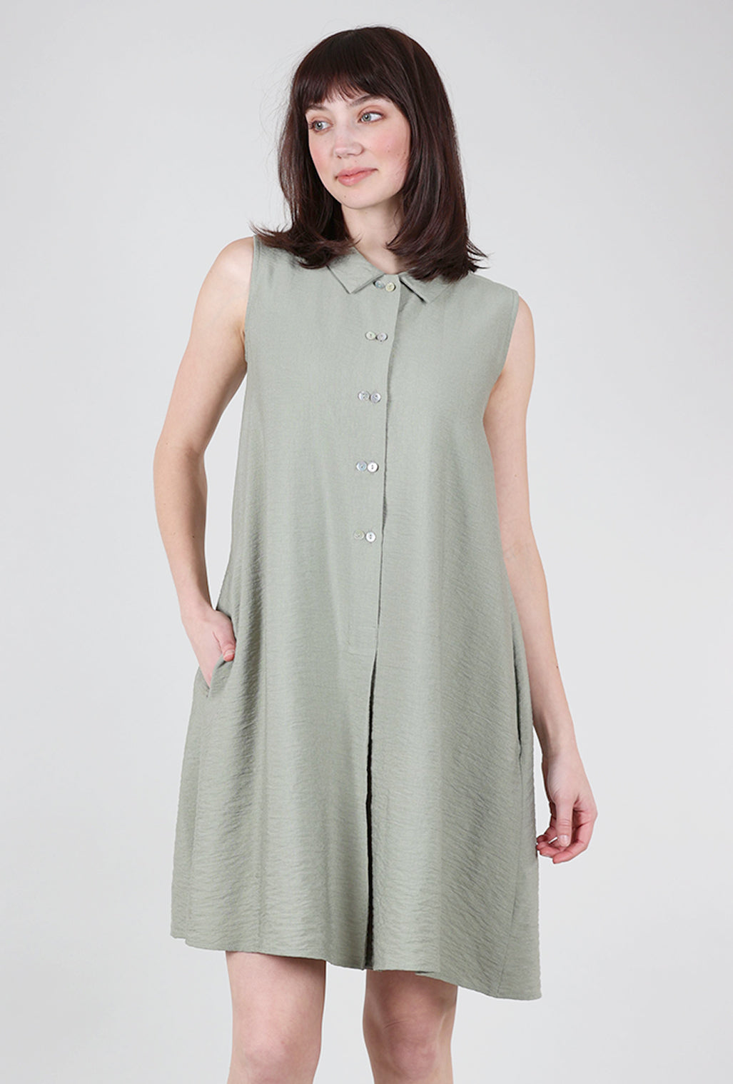 Niche Rayon Twinbutton Dress, Moss 