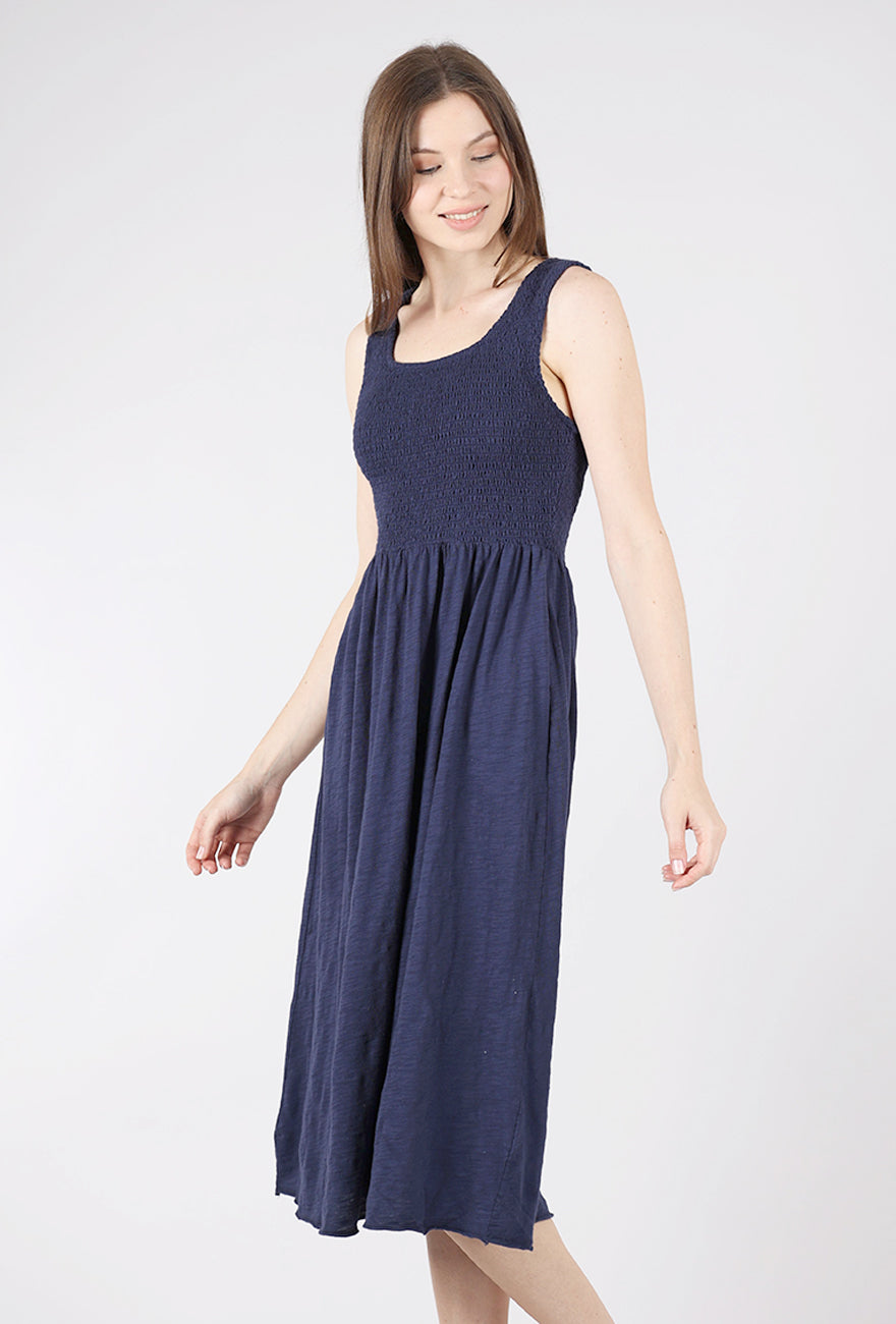 Mododoc Smocked Tank Midi Dress, Navy 
