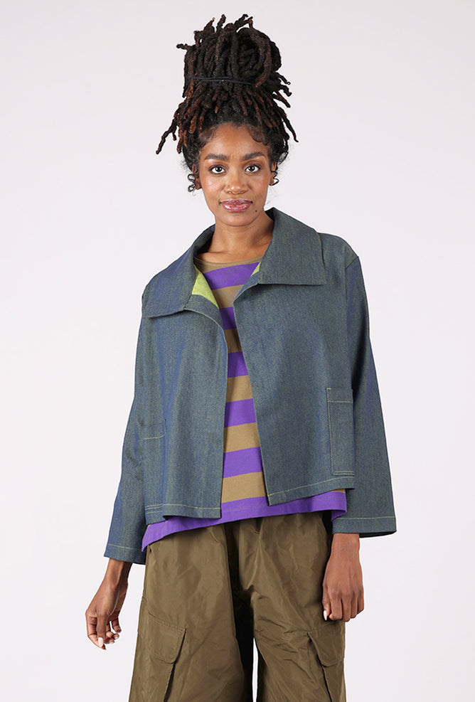 Christopher Calvin Open Front Denim Jacket, Denim/Lime 