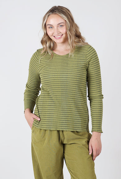 Fenini Pinstripe Ribbed Layer Top, Avocado 
