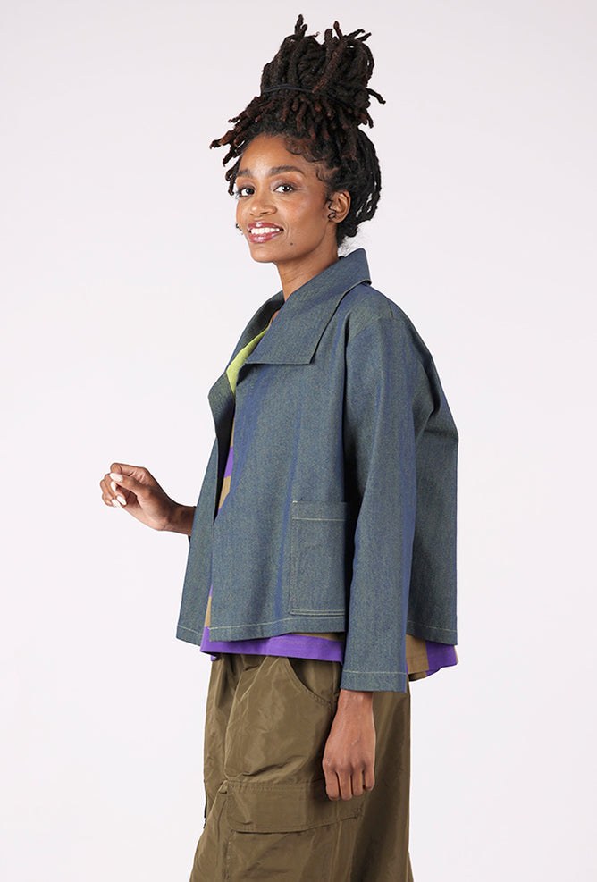 Christopher Calvin Open Front Denim Jacket, Denim/Lime 
