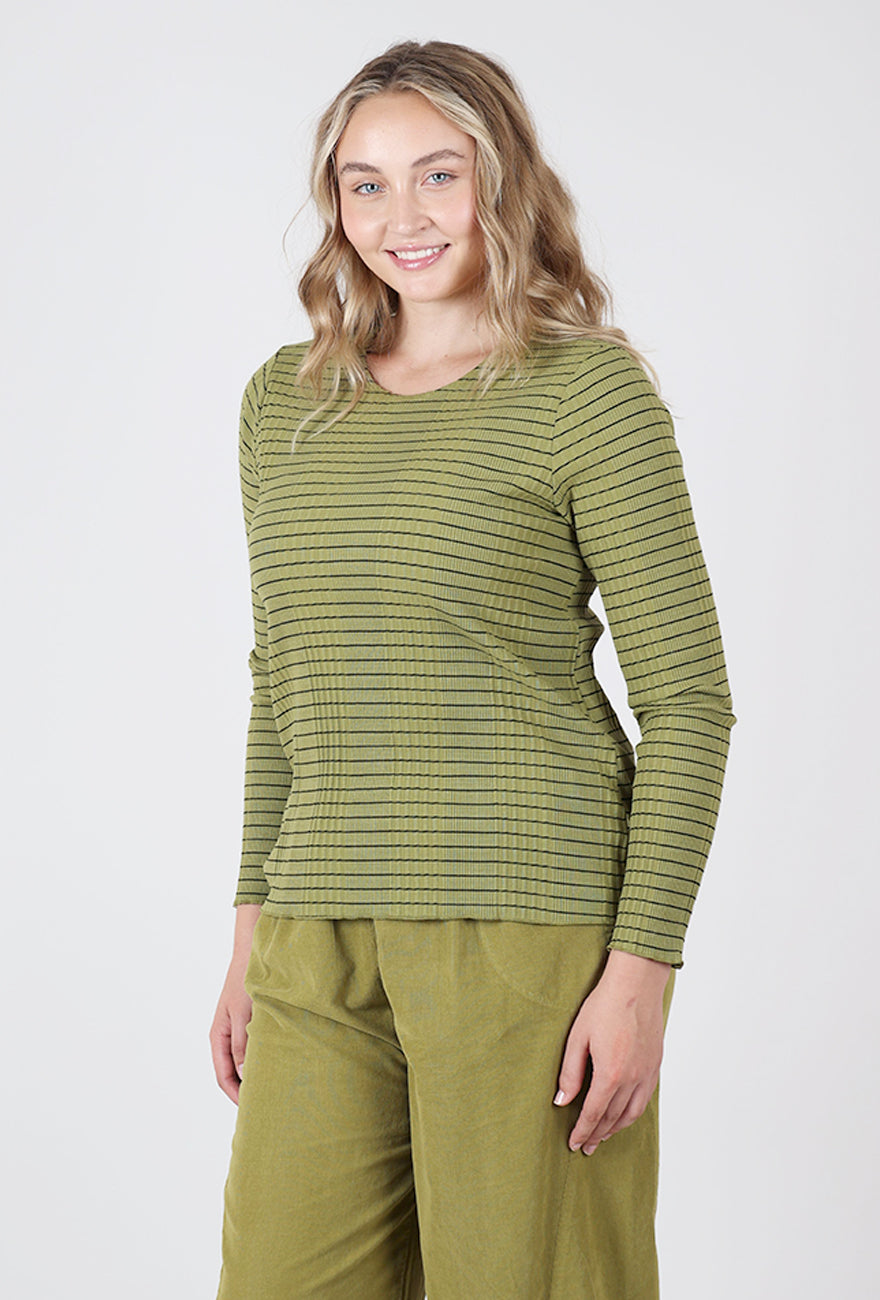 Pinstripe Ribbed Layer Top, Avocado Angle 2