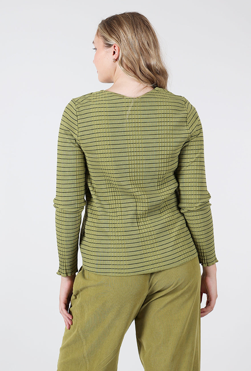 Pinstripe Ribbed Layer Top, Avocado Angle 3
