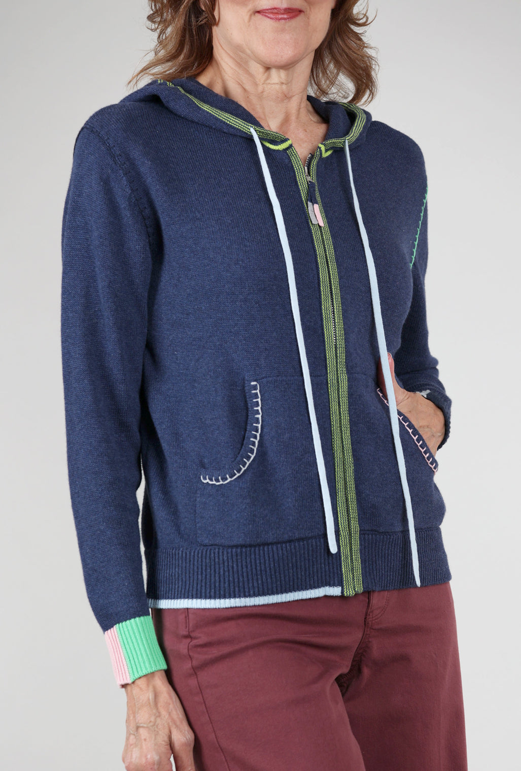 Zaket & Plover Handcraft Stitch Accents Hoodie, Denim 