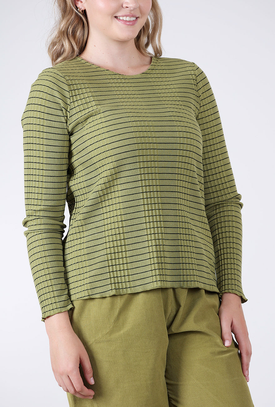 Pinstripe Ribbed Layer Top, Avocado Angle 4