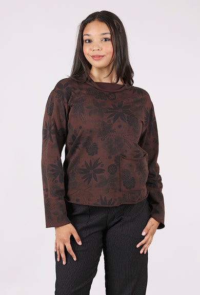 Prairie Cotton Floral Print Yoga Top, Chocolate 