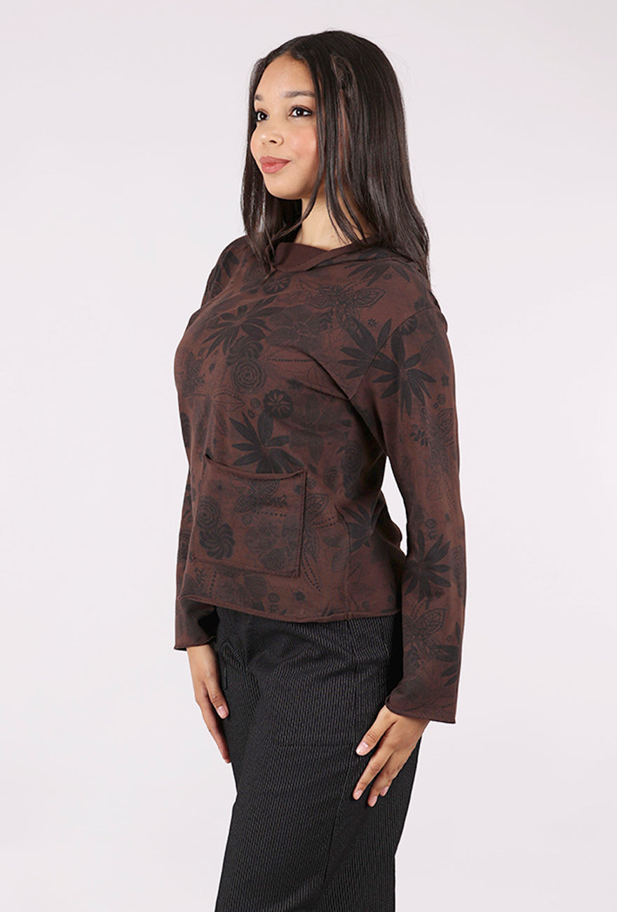 Prairie Cotton Floral Print Yoga Top, Chocolate 