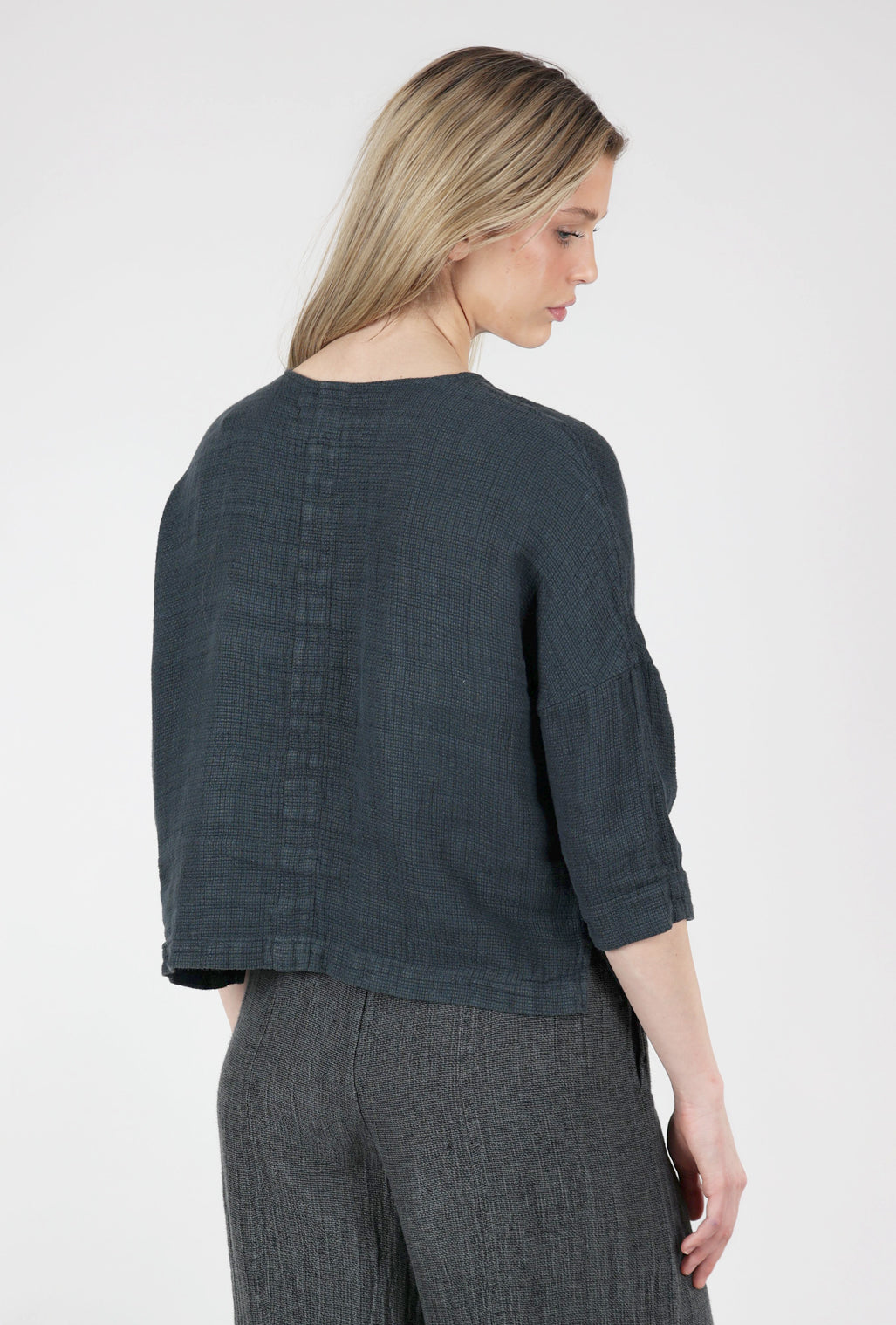 Grizas Rustic Linen Cropped Jacket, Ink 