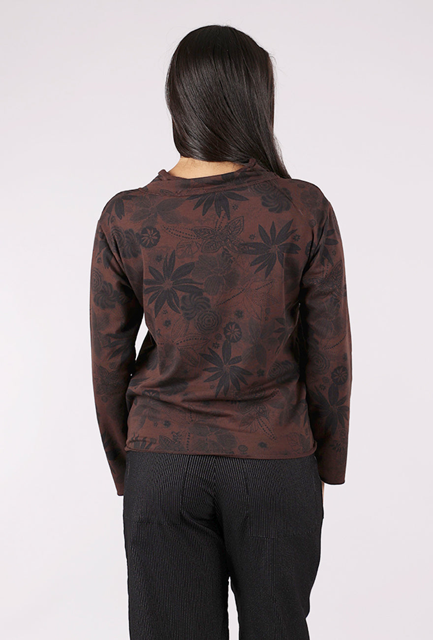 Prairie Cotton Floral Print Yoga Top, Chocolate 