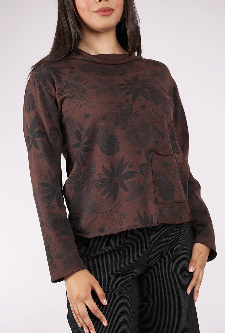 Prairie Cotton Floral Print Yoga Top, Chocolate 