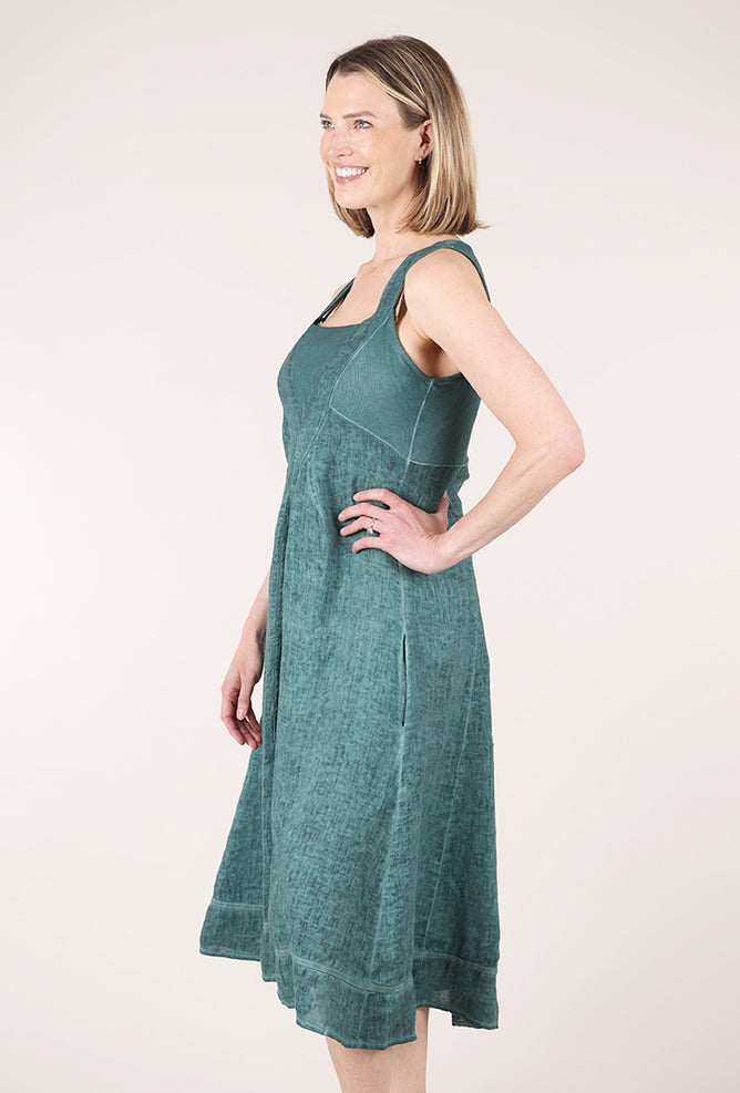 Rib Inset Flounce Dress, Vogue Green