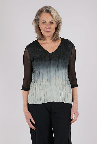 Viviana Uchitel Sheer Sleeve Silk Blouse, Black to Gray 