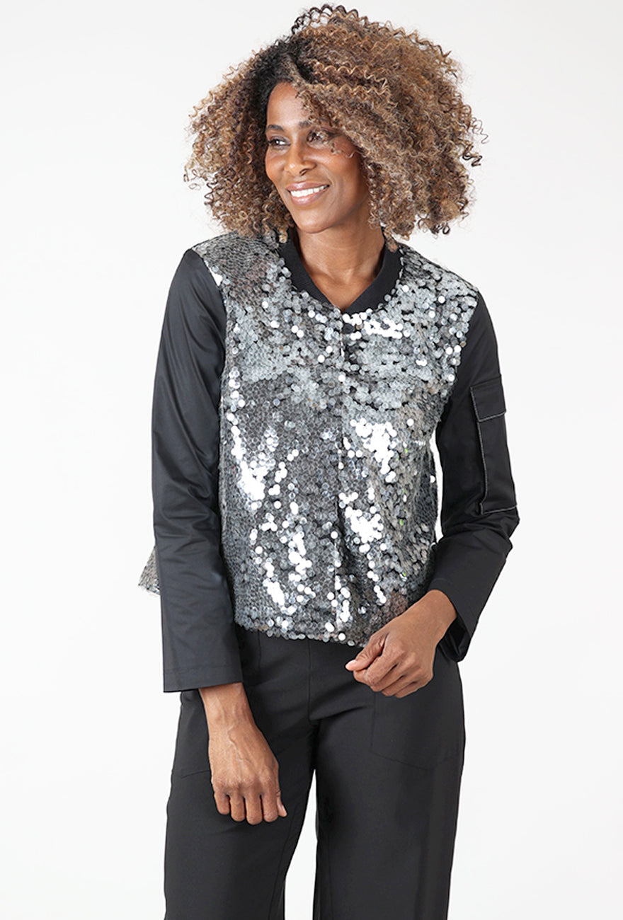 Kedziorek Paillette Bomber Jacket, Black/Silver 